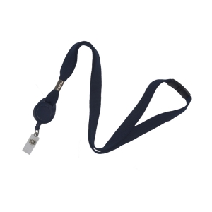 Pack of 100 Lanyards with Badge Reel, Breakaway, 16mm, Navy Blue