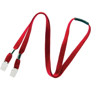 Lanyard with Dual Bulldog Clips, Breakaway, 10mm, Red, Pack 100